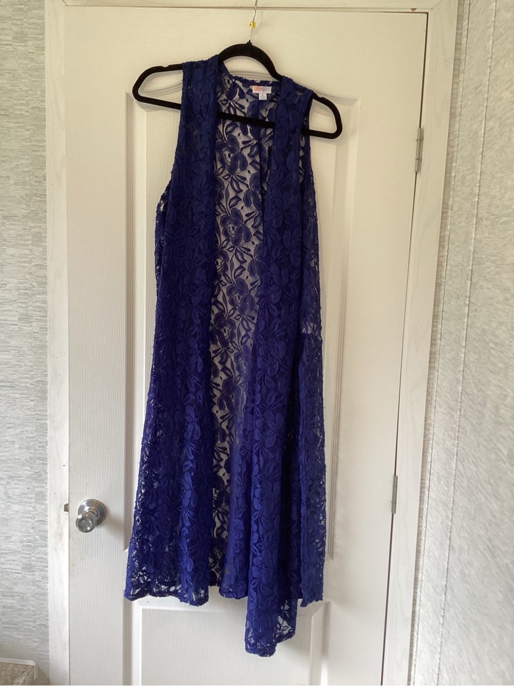 LuLaRoe Royal Blue Lace Duster Vest XL EUC